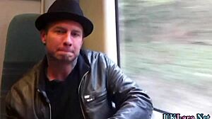 british maid in heels and stockings gives handjob then gets facial cum in classy european scene.