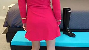 Boldly going with petite redhead in boots and dress roleplay