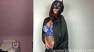 Batwoman costume try-on for Halloween, showing off my big tits in this femdom pov
