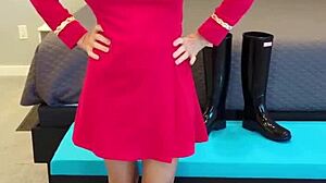 Boldly going with petite redhead in boots and dress roleplay
