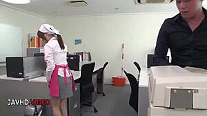 Asian Office Lady Chihiro Akino Sucks Cock and Gets Creampied