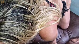 Watch this hot mature stepmom's pussy overflow with stepson's cum!