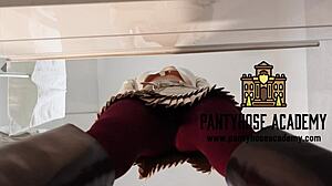 This hot girl with tight shaved pussy and big tits joins casting for pantyhose academy porn shoot