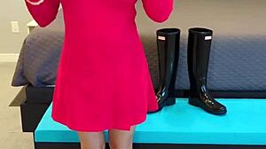 Boldly going with petite redhead in boots and dress roleplay