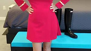 Boldly going with petite redhead in boots and dress roleplay