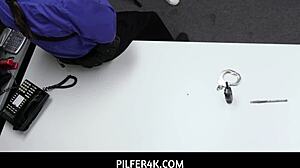 Hot brunette teen 18+ shoplifter Bianca Bangs gets strip searched and fucked by horny officer Jack Vegas in office.