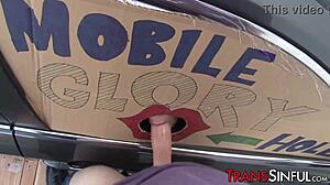 Oh yes, give me that warm sticky facial, says sexy stockings tranny Morena Black after gloryhole action.