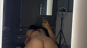 Mi vecina sees video and comes over for amateur homemade fucking in bathroom with big ass curvy ebony latina body