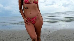 Beach Walking and Fun in Sexy Bikini with Petite Brunette Babe!