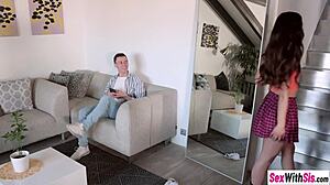 Petite teen 18+ stepsister ohana petite 18+ seduces stepbro with blowjob in hot short skirt.