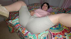 I feel intense passion fucking my chubby stepmom and cumming inside her big hairy pussy in close up view.