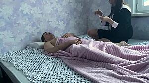 stepdaughter sneaks into stepfather's bed for taboo first time sex