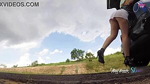 hey check out this safada in short skirt no panties opening car trunk on highway thay ksada