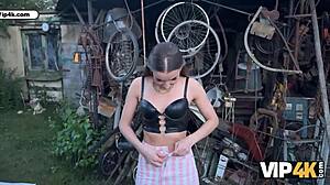 oh yeah, let's have this squirting orgasm fuck in the garden with my long hair in leather lingerie.