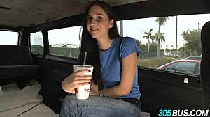 i'm this gorgeous brunette teen rachel rose at 21 getting humiliated in public bus for cash with blowjob action