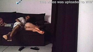 Amateur milf housewife divides sofa with not son in intriguing bareback doggystyle session on workout shorts