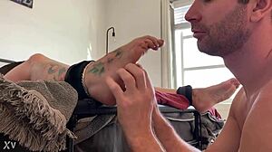 Clown costume bondage with tied up feet tickling and vibrator play in Halloween fantasy!