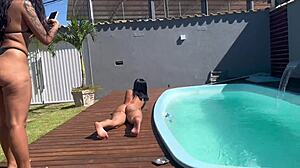 Invited Brazilian girls to beach house party for wild interracial action