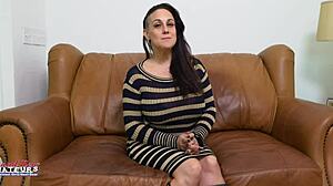 Inked brunette Kali Ryder dildo fucks her pussy before deep interracial pounding and cum swallow