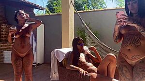 Invited Brazilian girls to beach house party for wild interracial action