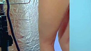 College Desi in Sexy Dress and Sneakers Plays with Glass Dildo for Anal Orgasm!