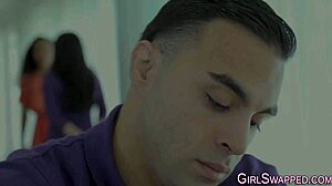 Stepteen gobbles huge cocks in taboo 4some with blowjobs and cum in mouth