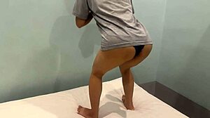 Young Japanese Teen Shows Off Big Ass Close-Up in Homemade Workout Video with Shaking Moves