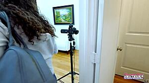 Mercedez the cute skinny brunette deepthroats big cock and swallows cum