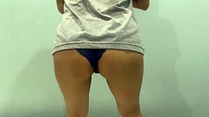 Young Japanese Teen Shows Off Big Ass Close-Up in Homemade Workout Video with Shaking Moves