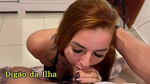 ruiva gostosa shows off big ass and curvy body in see through outfit with tattoo details