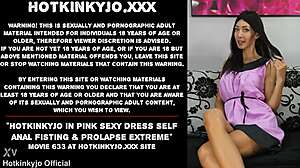 hotkinkyjo wears pink sexy dress for extreme self anal fisting and prolapse action