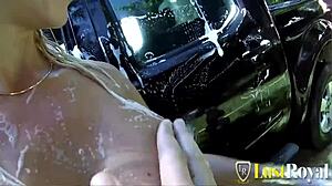 Louana starts with a sexy carwash, then rides in cowgirl before bending over for hardcore doggystyle pounding and cumshot.