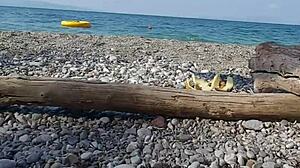 Nippleringlover gets hot and nude at the beach shaving her pierced pussy with big nipple rings in extreme piercings.