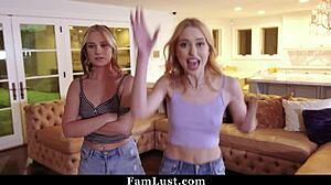 stepsisters chloe cherry and gwen vicious caught sucking stepbrothers cock in taboo famlust scene