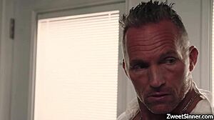 whitney wright charms older guy into hardcore blowjob and cumshot for quick cash