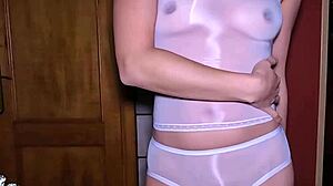 Wet Hairy Pussy Overflowing with Cum in See-Through Panties