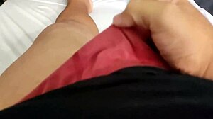 Did I catch the young girl masturbating and jerk my small 11cm cock on sheer red?