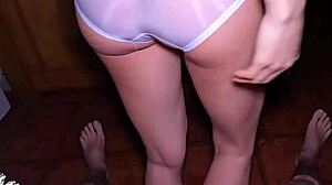 Wet Hairy Pussy Overflowing with Cum in See-Through Panties