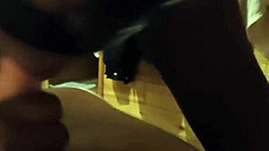 black wife sucking my dick in the hotel room, getting it all wet and sloppy with huge tits bouncing