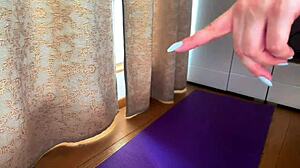 Athletic Stepmother with Huge Natural Tits Caught Her Stepson's Boner in the Fitness Room During Domination Roleplay. She Delivered a Femdom Handjob with Dirty Talk in Homemade POV Style.