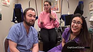 Girl Journalist Kitty Catherine Gets Interrupted In Backstage Behind The Scenes With Big Tits Brunette Nurse In Latex Gloves And Handcuffs Vibrator Action