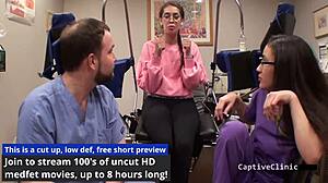 Girl Journalist Kitty Catherine Gets Interrupted In Backstage Behind The Scenes With Big Tits Brunette Nurse In Latex Gloves And Handcuffs Vibrator Action