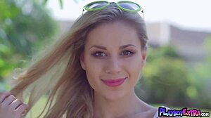 skinny blonde teen alice removes white polkadot bikini