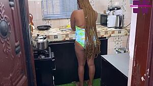 chubby ebony bent over for doggystyle sex in kitchen