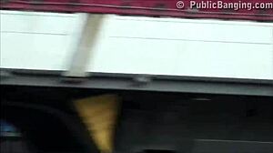 Public Gangbang Threesome Sex with Busty Girl by Busy Highway