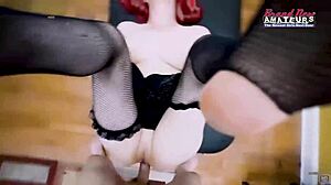 nerdy exotic redhead lily b got her shaved pussy fucked hard and swallowed that tasty cum load