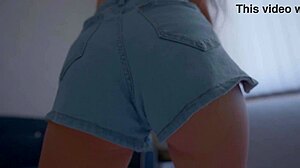 Teen Babe Teases in Perfect Booty Mini Jeans Shorts for Ass Worship