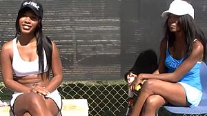 Two Black Milf Threesome with Anal Fingering Blowjobs and Doggystyle Pounding