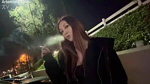 Italian Hot Milf Long Hair Artemisia Love Solo Smoking Session Outdoor With Cigarette In Public Fetish Display