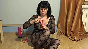 Beautiful brunette ass gets turned on by anal plug and cums from huge dildo in solo amateur masturbation fetish